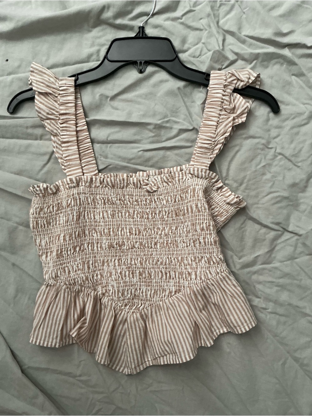 Smocked Ruffle Cami Top - Beige Stripe